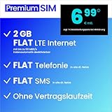 Handyvertrag PremiumSIM LTE All 2 GB - ohne Vertragslaufzeit (FLAT Internet 2 GB LTE mit max. 50 MBit/s mit deaktivierbarer Datenautomatik, FLAT Telefonie, FLAT SMS und EU-Ausland, 6,99 Euro/Monat)