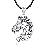 CELESTIA Mittelalterlich Pferde Kette für Damen Herren Mädchen Kumpels 925 Sterling Silber Schmuck Geschenke für Pferde Liebhaber Reiter Pferdesport Fans Reiten, Kordelk