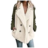 RMBLYfeiye Damen Teddyjacke Warme Revers Wintermantel Plüsch Cardigan Mode Plüschjacke Flauschige Jacke Faux Für Fleece Lose Übergangsjacke Warm Winterjacke Zweifarbige Nähte Outwear O