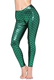 Sexy Meerjungfrau-Leggings für Damen, mit Fischschuppen, Hologramm, Stretch, weich und glänzend - Grün - Groß