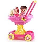 Yulihaoo Kinder-Kinderwagen, Puppenwagen, Kleinkinder, Kinderspielzeug, Buggy, Einkaufswagen, Baby-Spielzeug für Säuglinge für Mädchen, Babys, Geburtstagsgeschenke mit Puppe, 45,7 cm S