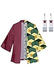 DANGANCOS Demon Slayer Kimono Tomioka Giyuu Umhang Kimono Yukata Haori Roben mit Ohrringe Outfit Cosplay Kostüm Halloween Karneval Sommer Nachtwäsche T-Shirt Top