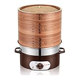 ZHGCHF 28 cm natürlicher Bambus-Dampftopf 3-lagiger Verdickungs-Hot-Pot-Kocher Anti-Trocken-Elektro-Dampfgarer Edelstahlboden 1350W