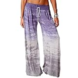 Yogahose Damen Jogginghose mit weitem Bein Kordelzug Trainingshose Laufen Workout Hosen Aktive Freizeit Breites Bein Kordelzug Lose Gerade Lounge Loose Gradient Tie-dye Printed (Lila, M)