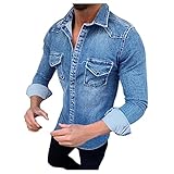 Herren Jeanshemd Denim Blau Herrenhemd Regular Fit Langarm Men's Denim Blue Black Jean Shirt Band Collar Comfort Fit Front Pockets Herren Langarm J