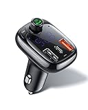 Baseus Bluetooth FM Transmitter Auto Radio Adapter, Bluetooth Adapter Auto Ladegerät mit 3 USB-Ports und Freisprecheinrichtung, Auto Musik-Player unterstützt SD-Karte USB-Disk