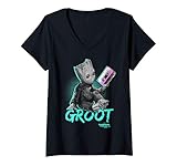 Damen Marvel Guardians Vol. 2 Baby Groot Neon Tape T-Shirt mit V