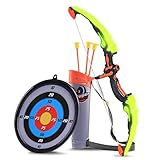Oramics Bogenschießen Set 1x Zielscheibe 1x Pfeil Halter 3X Saugnapf Pfeile 1x LED Lichter Bogen für Kinder ab 6 Jahre - Spielzeug Bogen-Set für Mädchen und Jungen - Indoor Outdoor Spiel (Grün)