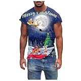 KOUYA 2022 Weihnachten Xma Weihnachts T-Shirt Herren &Damen Ugly Christmas Männer & Frauen Weihnachte Tshirt Motiv Geschenk Lustiges Rentier Weihnachtsmann Pajama Party O Neck T-S