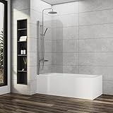 Boromal 75x140cm Duschwand für Badewanne 6mm NANO Glas Badewannenaufsatz Duschtrennwand Duschabtrennung