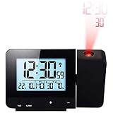 YNIXK Projektionswecker digitaler Wecker Reisewecker 4 einstellbare Projektionshelligkeit Tischuhr Mit Dual-Alarm Snooze Datum Zeit- und Temperaturanzeige,180 ° Flip-Anzeige,Chargeur USB,black-2p