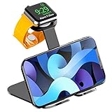 AOJUE iWatch-Ständer, Aluminium-Nachttisch, 2-in-1-Ständer für iWatch & Telefon, Schreibtisch-Ständer Serie 6, SE, 5, 4, 3, 2, 1, iPhone12/Mini/12Pro Max/11/11Pro/11Max/Xs/Xs Max/XR/X/8/8P/7 (schwarz)