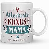 Kaffeebecher24 - Tasse Personalisiert mit Namen - Allerbeste Bonus Mama - Spülmaschinenfest - Stiefmutter Geschenke - Tasse lustig - Geburtstagsgeschenk für die Bonus Mama (Bonus Mama)