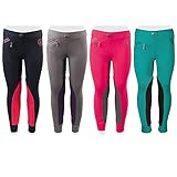 PFIFF 102603 Kinder Reitleggings Ella Stoff Besatz Reithose Mädchenreithose, Blau / Pink 158