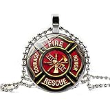 WDBUN Halskette Anhänger Schmuck Zubehör Feuerwehr Zeit Edelstein Perlenkette Halskette Anhänger Halskette Pullover Kette Weihnachten Geburtstag Geschenk(Bild anpassbar)