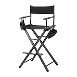 lyrlody Faltbarer Regiestuhl Campingstuhl Make-up Stuhl mit Seitentaschen und Wasserflaschenhalter, Schwarzes Klappstuhl Faltstuhl für Studio, Make-up-Artists, Regisseur bei Filmen, H