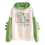 Tophoopp Kapuzenpullover für Damen, lässig, niedliches Dinosaurier-Sweatshirt, Farbe, langärmelig, Cartoon-Kapuzenpullover, lockere Passform, grün, 46