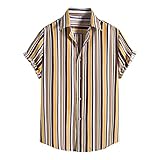 LRWEY Herren Sommer Business Kurzarm Hemden Umlegekragen Bluse Loose Kurzarm Bluse Herren Hawaii Revers Hemd, gelb, S