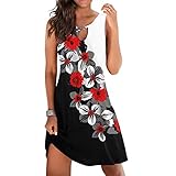 BOTCAM Freizeitkleid Damen, Sommer Boho Kleid Strandkleid Damen Elegante Blumendruck Sommerkleid Damen Elegant Knielang Abendkleid Frauen Casual Rundhals ärmellos Bohemian Maxikleid M