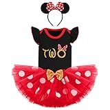 1/2/1./2./3. Geburtstag Outfits für Baby Mädchen Minnie Maus Prinzessin Kostüm Rüschen Strampler T-Shirt Top + Polka Dots Tutu Rock + Stirnband 3 Stück Cake Smash Fotoshooting Gr. 2 J