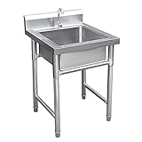 AGGF Kommerzielle Spüle, Edelstahl-Spüle einschließlich Wasserhahn Bodenmontiertes tragbares Spülbecken für Waschküche Hinterhofgaragen/B / 0,8