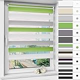 Magiea Doppelrollo Klemmfix ohne Bohren, Grün-Grau-Weiß 40 x 150 cm (BxH) Klemmrollo, Duo Rollos für Fenster und Tür, Sonnenschutzrollo Seitenzugrollo Fensterrollo lichtdurchlässig und verdunk