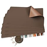 sølmo I Designer Tischset aus PU-Leder, Hitzebeständig Zweifarbig I 4er Platzset abwischbar, Tischset Leder, Platzdeckchen, Platzset Leder, Tischset Kinder (Brown/Gold)