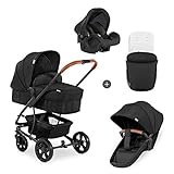 Hauck Kombi Kinderwagen Pacific 4 Shop N Drive / inkl. Babywanne umbaubar zu Sportsitz / inkl. Autositz / inkl. Beindecke / Sitz Wendbar / Große Räder / Belastbar bis 25 kg / Schw