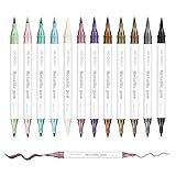 GC QUILL Metallic Marker Stifte Set- 12 Farben Permanent Brush Pen für Fotoalbum zum Selbstgestalten, Gästebuch Hochzeit, Scrapbook- Metallischen Stift set zum Bemalen Stein, Keramik, Glas, H