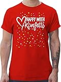 Karneval & Fasching Kostüm Outfit - Happy with Konfetti - weiß - XXL - Rot - Fun - L190 - Tshirt Herren und Männer T-S