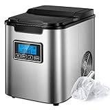 Eiswürfelmaschine Edelstahl, 13kg/28lbs 24h, 6 Minuten Produktionszeit, 3 Eiswürfel-Größen, 2.3L, LCD Display, Selbstreinigungsfunktion, Eiswürfelbereiter, Leise Ice Maker ohne W