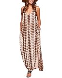 CNFIO Maxikleid Damen Sommerkleider Ärmellos Strandkleid Lange Ballkleid Cocktailkleid Partykleider Jerseykleider B-Braun M