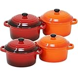 com-four® 4x Auflaufform mit Deckel aus Keramik - Dessertschale für z.B. Ragout fin in orange und rot, 300 ml je Form (4 Stück - orange. rot)