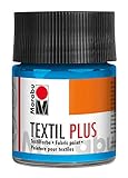 Marabu 17150005090 - Textil Plus hellblau 50 ml, volldeckende Stoffmalfarbe für dunkle Stoffe, geeignet für Stoffmalerei und Stoffdruck, nach Fixierung waschbeständig bis 40 °C
