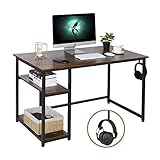 AuAg Schreibtisch Braun 120 x 60cm Computertisch mit Regale und Haken Bürotisch Laptop PC Tisch für Studie Arbeitstisch Hölzern Vintage Industriestil Officetisch für Home Office Arbeitsplätze für Bü