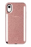 LuMee Duo-Handyhülle, Rose Glitter | Vorder- und Rückseite LED-Beleuchtung, Variabler Dimmer | Stoßdämpfung, Bumper Case | Selfie Handyhülle | Nur iPhone XR
