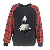 Damen Warmes Druckgrafik-Shirt LäSsiger Lockerer Rundhals-Hoodie Aus Baumwolle LangäRmliges T-Shirt Mit KaroäRmeln (XXL,Schwarz 9)