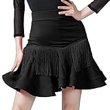 winying Damen Rock mit Unregelmäßig Saum Tanzrock Ballettrock Skaterrock Hohe Taille Latein Salsa Tango Rumba Dance Röckchen Einfarbig Tanzkleidung Dancewear Schwarz D M