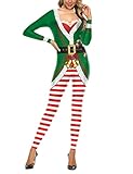WXDSNH Weihnachten Bodysuit Overall Urlaub 3D Digitaldruck Langarm Slim F