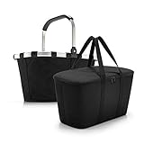 Schönes reisenthel Einkaufsset 2tlg. Bestehend aus reisenthel carrybag/Einkaufskorb und reisenthel coolerbag/Kühltasche in Dem Trendigen Dekoren (Schwarz/Black)