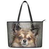 Facbalaign Malerei Niedlicher Chihuahua Damen Handtaschen PU Top Griff Tasche Schultertasche für Frauen Mädchen Damen Student white L