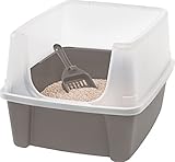 Iris 106300 Ohyama, Katzenklo / Katzentoilette mit hohem Randkeine Verbreitung von Streu, abnehmbarer hoher Rand, Eingangshöhe: 15 cm, Schaufel inkl.für Katze - Cat Litter Box CLH-12, Taup