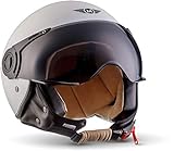 MOTO Helmets® H44 „Matt White“ · Jet-Helm · Motorrad-Helm Roller-Helm Scooter-Helm Bobber Mofa-Helm Chopper Retro Cruiser Vintage Pilot Biker Helmet · ECE Visier Schnellverschluss Tasche S (55-56cm)