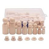 Symbiamo HHLzerne Peg Dolls, 56PCS Unvollendete Dekorative DIY Angel Tiny Doll Bodies Gemalte NatüRliche Holz Menschen mit HüT