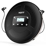 HOTT CD903TF CD Player tragbar wiederaufladbarer CD Player Bluetooth mit FM-Transmitter geeignet für Reise, Haus und Auto, mit Stereo-Headset und Stoßschutzfunktion (schwarz)