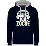 Nerd Geschenke - Ich hör dich nicht ich zocke Headset Glitch Weiß Grün - XS - Navy Blau/Grau meliert - JH003_Hoodie_Unisex - JH003 - Hoodie zweifarbig und Kapuzenpullover für Herren und D