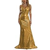 BOTCAM Partykleid Damen Elegant Für Hochzeit Lang Abendkleid Frauen V-Ausschnitt ärmellos Schulterfrei Slim Fit Trägerkleid Knöchellanges Langes Maxikleid Festkleid Hochzeitskleid Cocktailk