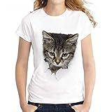 XIAOBAOZITXU Charmed 3D Cat Print Lässige Frauen T-Shirt Sommer Kurzarm Lässige Rundhalsausschnitt Kleidung Femme Katze   Look T-Shirt S