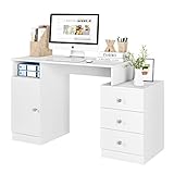 Schreibtisch Computertisch mit 3 Schubladen und 1 Unterschran Bürotisch PC Tisch mit Kabeldurchführung für Büro Arbeitszimmer Schlafzimmer weiß 133 x 50 x 75,5