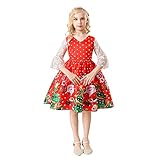 Mädchen Weihnachten Kleid, Kinder Christmas Party Prinzessin Kleid Weihnacthsmann Festlich Kleid Druckkleid A-line Swing Elegant Spitze Xmas Geschenk Abendkleid Ballkleid Knielang Weihnachtsk